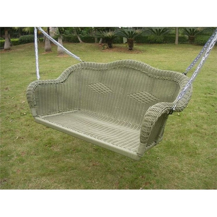 Resin Wicker Porch Swing with 4-ft Hanging Chain in Moss-1