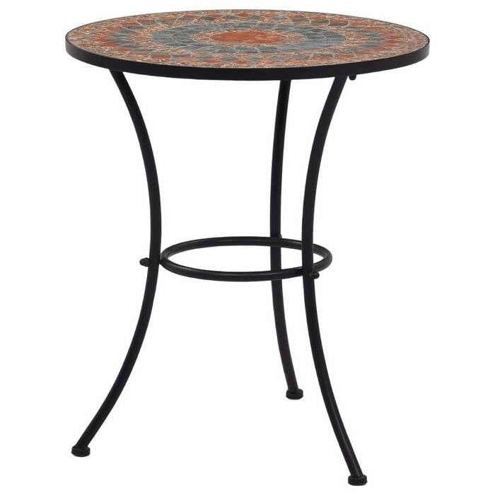 Round Outdoor Patio Bistro Table Grey/Orange Mosaic Tiles and Metal Frame-0