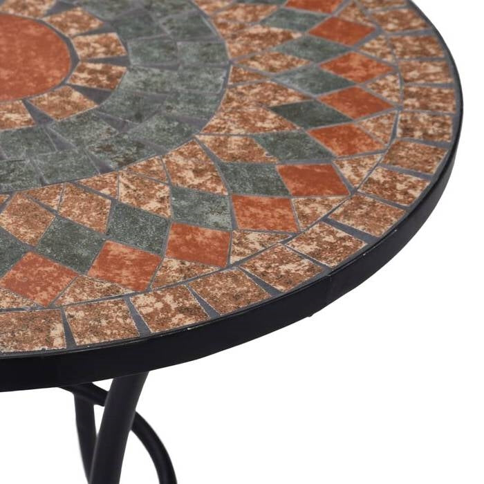 Round Outdoor Patio Bistro Table Grey/Orange Mosaic Tiles and Metal Frame-1