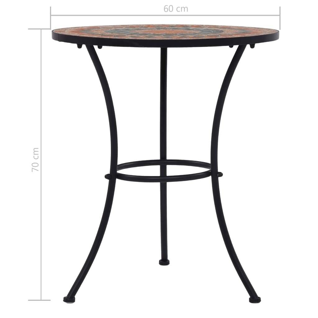 Round Outdoor Patio Bistro Table Grey/Orange Mosaic Tiles and Metal Frame-4