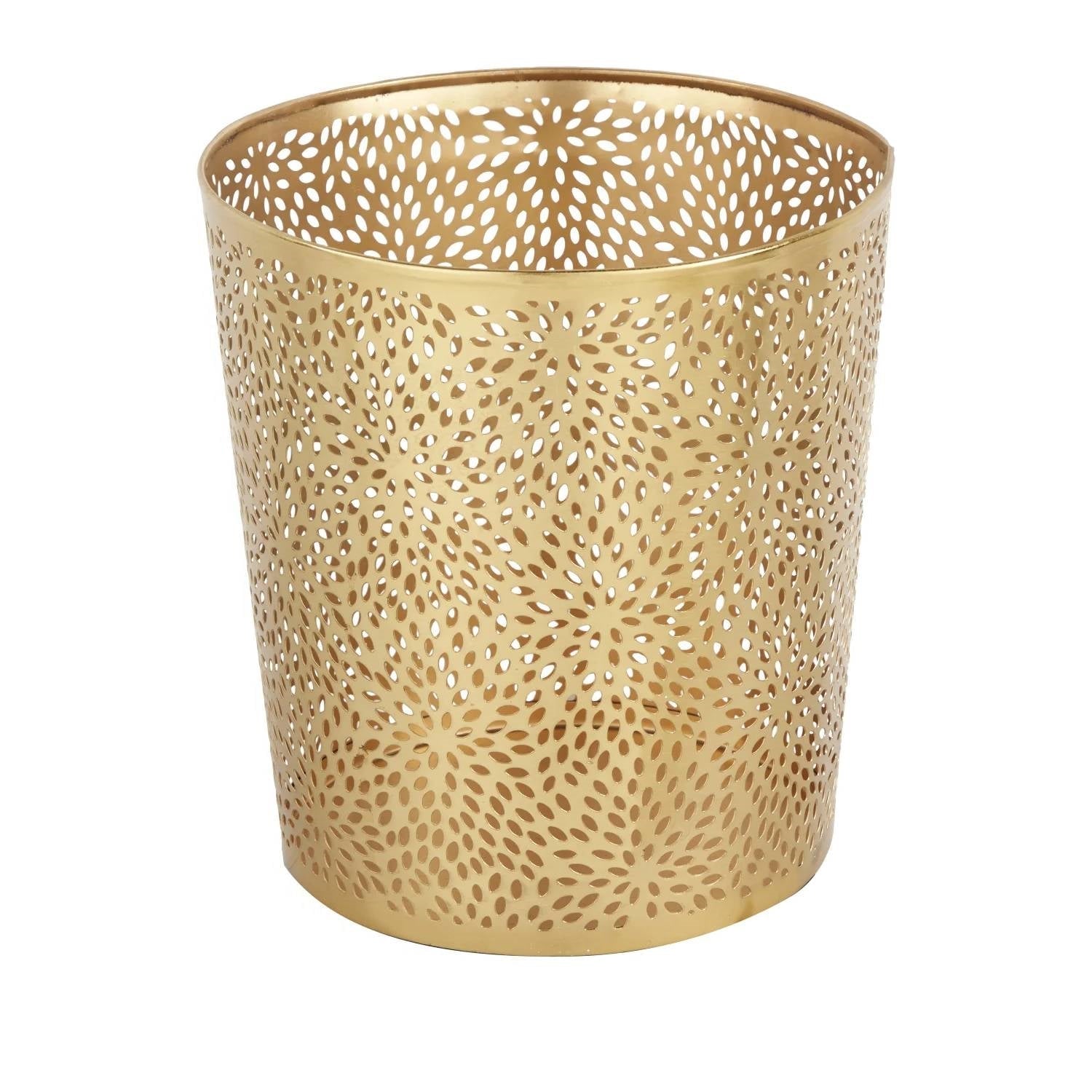 1.3 Gallon Round Perforated Copper Gold Metal Waste Basket Trash Can-0