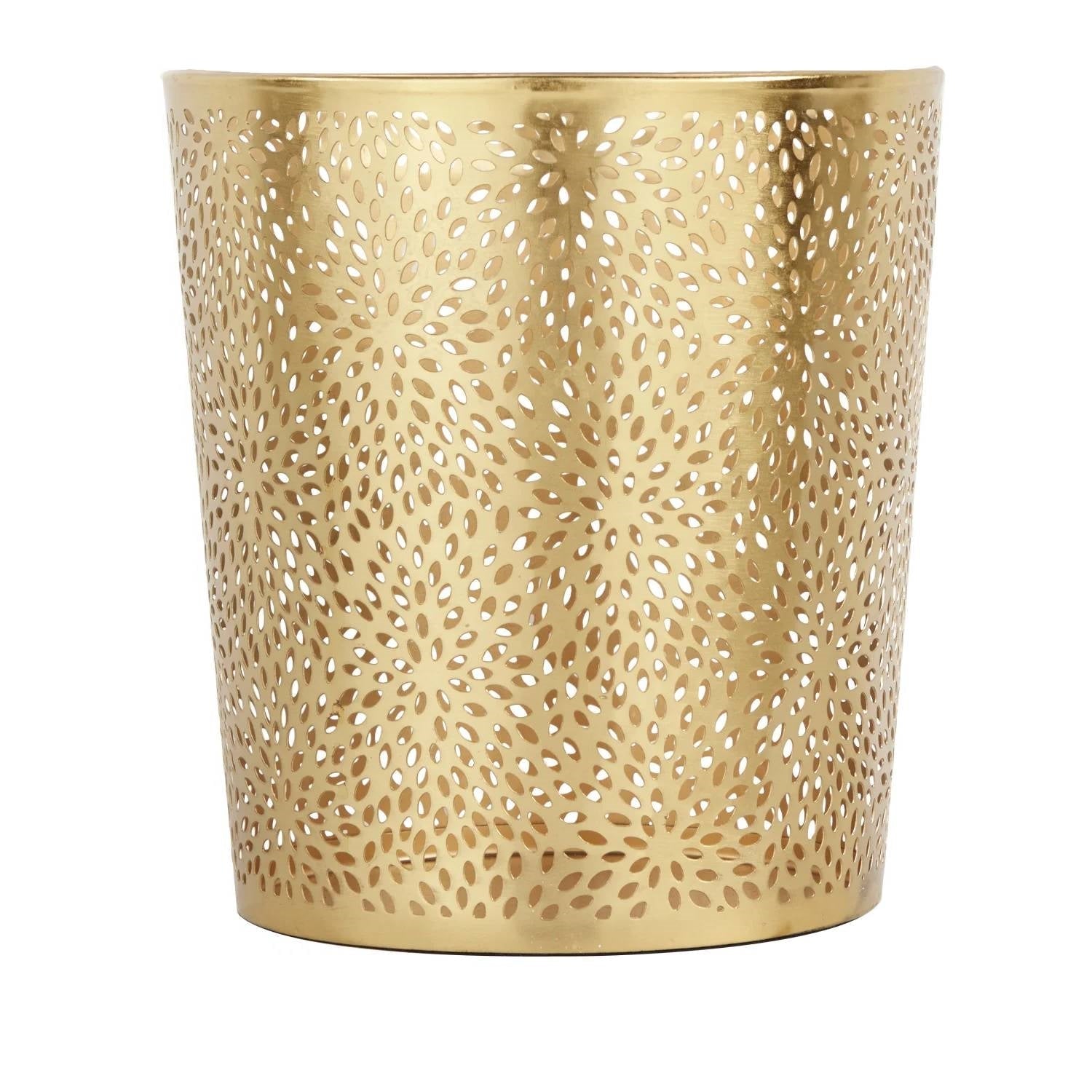 1.3 Gallon Round Perforated Copper Gold Metal Waste Basket Trash Can-2