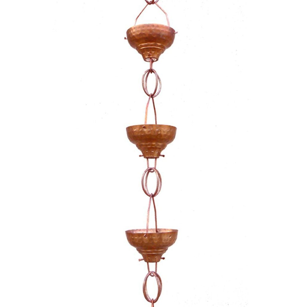 Pure Copper 8.5-Ft Rain Chain with 13 Hammered Funnel Shape Cups-1