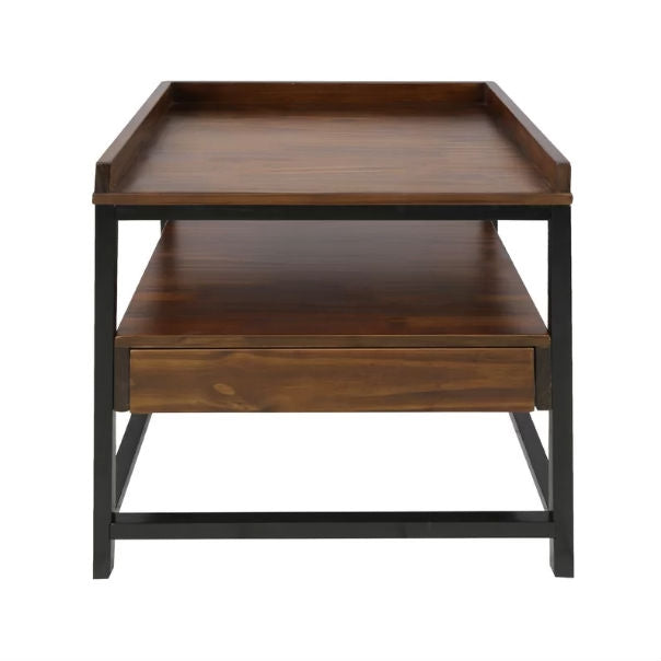 Modern Solid Wood 1-Drawer End Table Nightstand in Mocha Brown and Black Finish-2