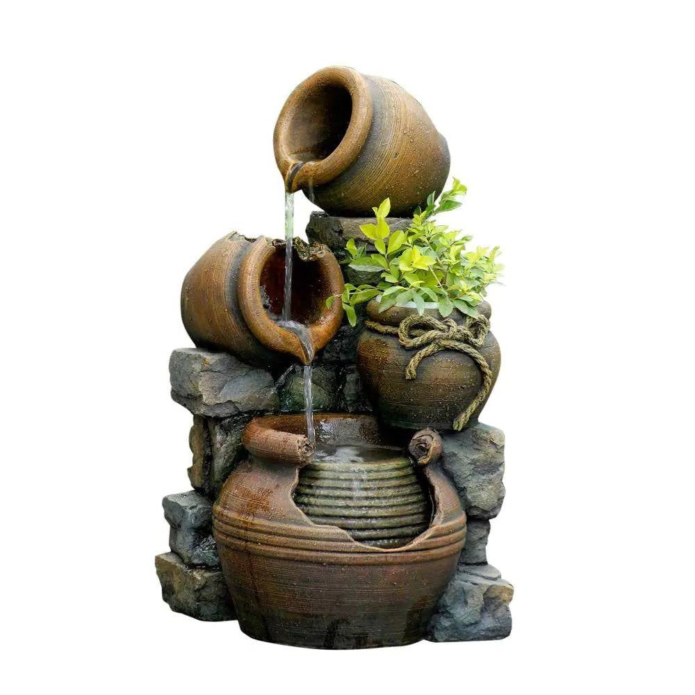 2-in-1 Outdoor Polyresin 15-Gallon Pouring Pots Water Fountain Planter-0