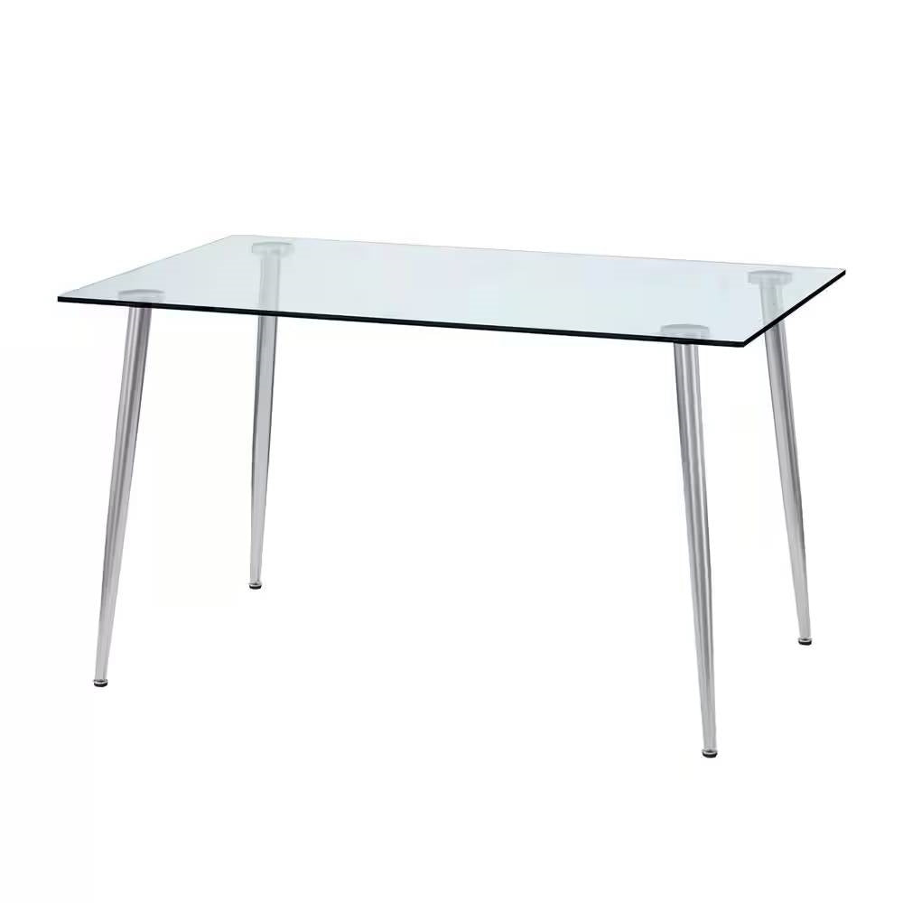 Modern 51-inch x 30-inch Glass Top Dining Table with Silver Metal Legs-0