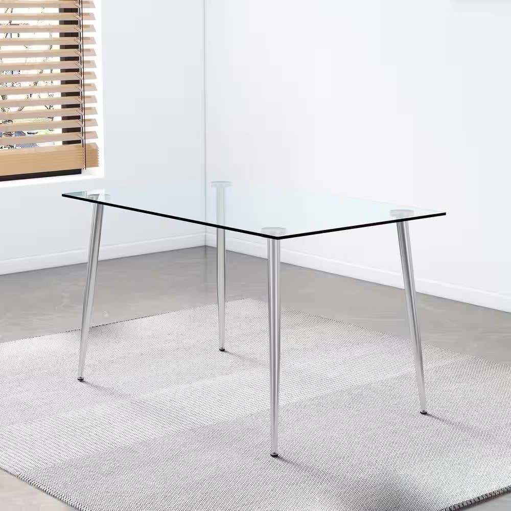 Modern 51-inch x 30-inch Glass Top Dining Table with Silver Metal Legs-1