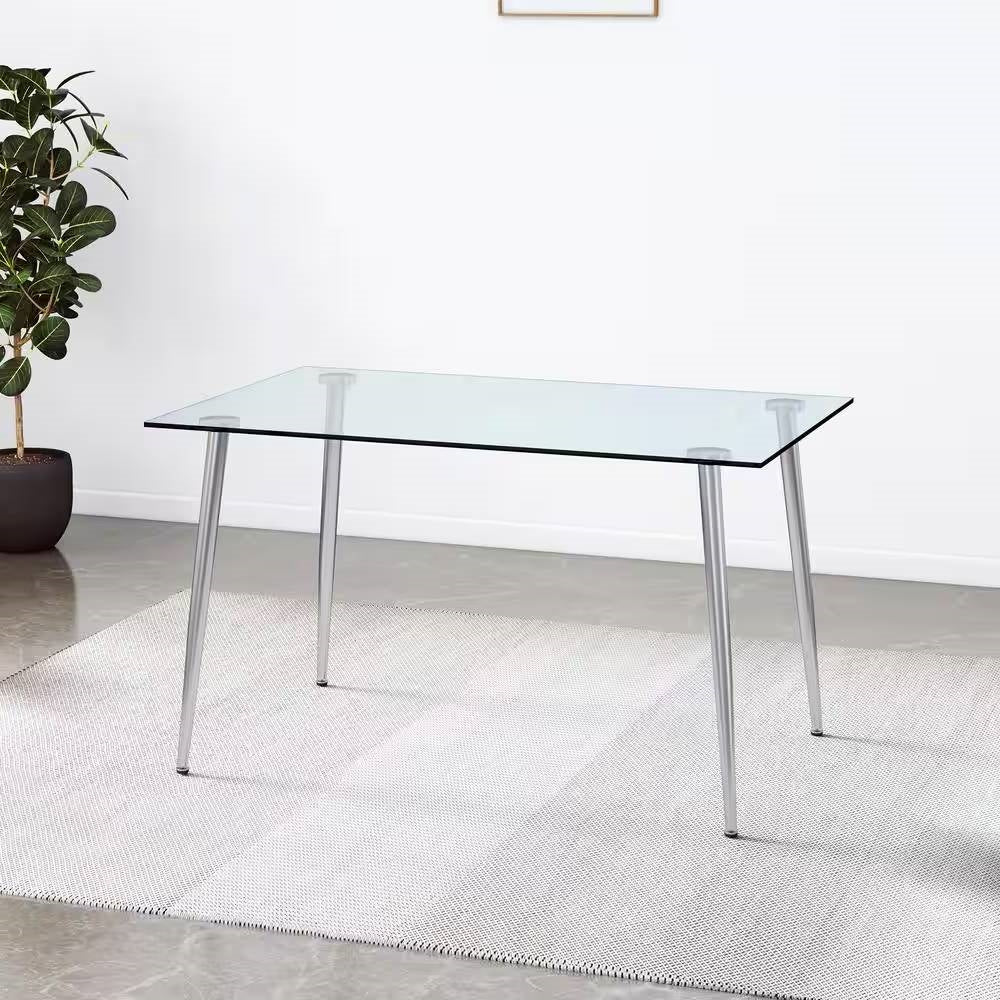 Modern 51-inch x 30-inch Glass Top Dining Table with Silver Metal Legs-2