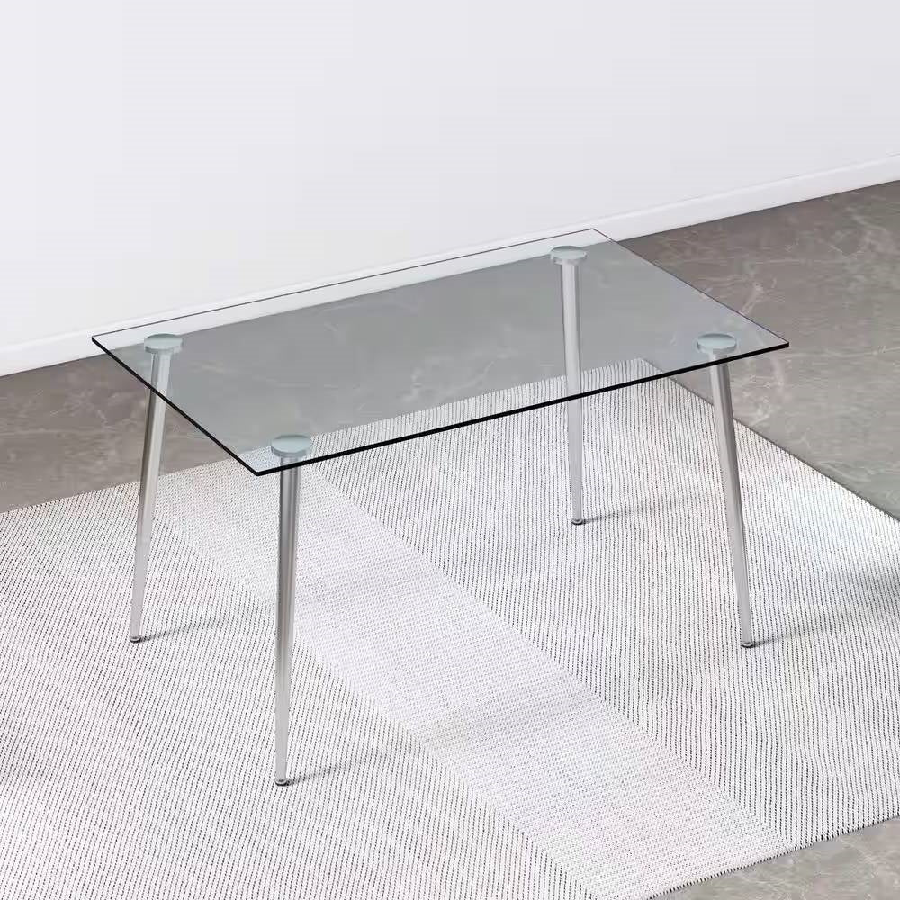 Modern 51-inch x 30-inch Glass Top Dining Table with Silver Metal Legs-3