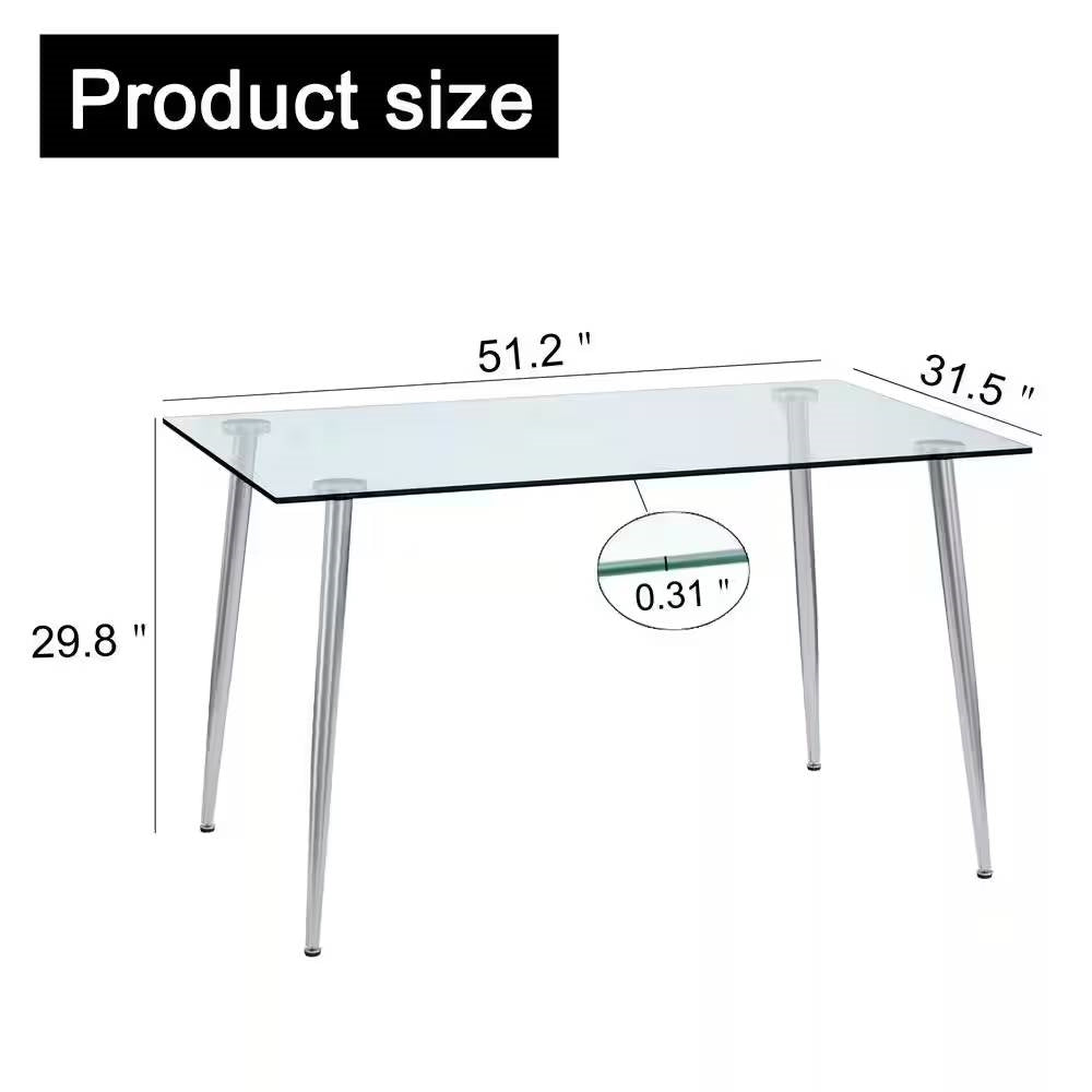 Modern 51-inch x 30-inch Glass Top Dining Table with Silver Metal Legs-4