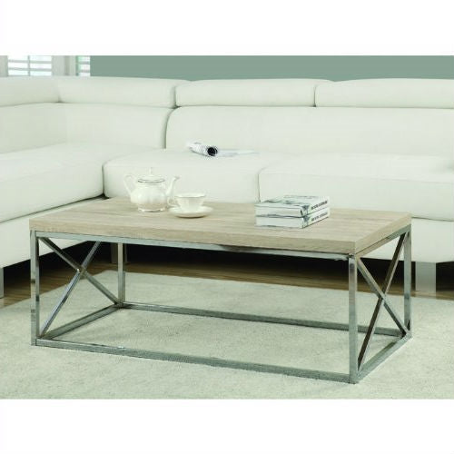 Contemporary Chrome Metal Coffee Table with Natural Finish Wood Top-0