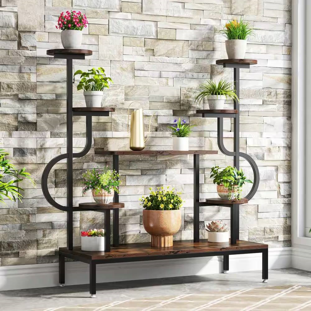 Modern Industrial Metal Wood Stepped Shelf Bookcase Plant Stand Shelving Unit-0