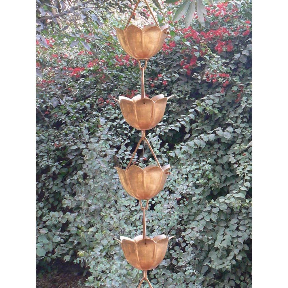 Lotus Flower 8.5-Ft Pure Copper Rain Chain for Rainwater Downspout-1