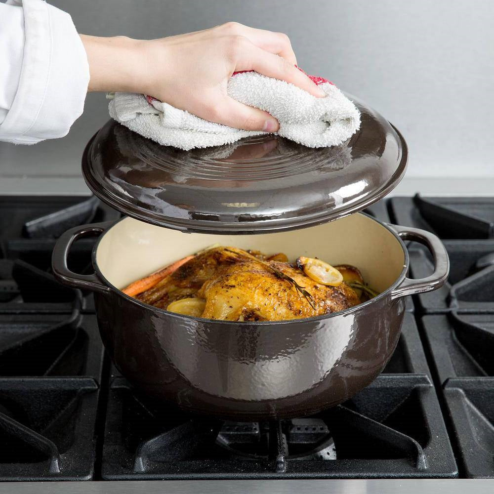Round 6-Quart Black Enamel Cast Iron Dutch Oven with Lid