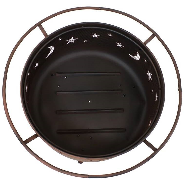 Moon Stars Sky Steel Fire Pit Bowl with Screen Cooking Grate and Poker-3