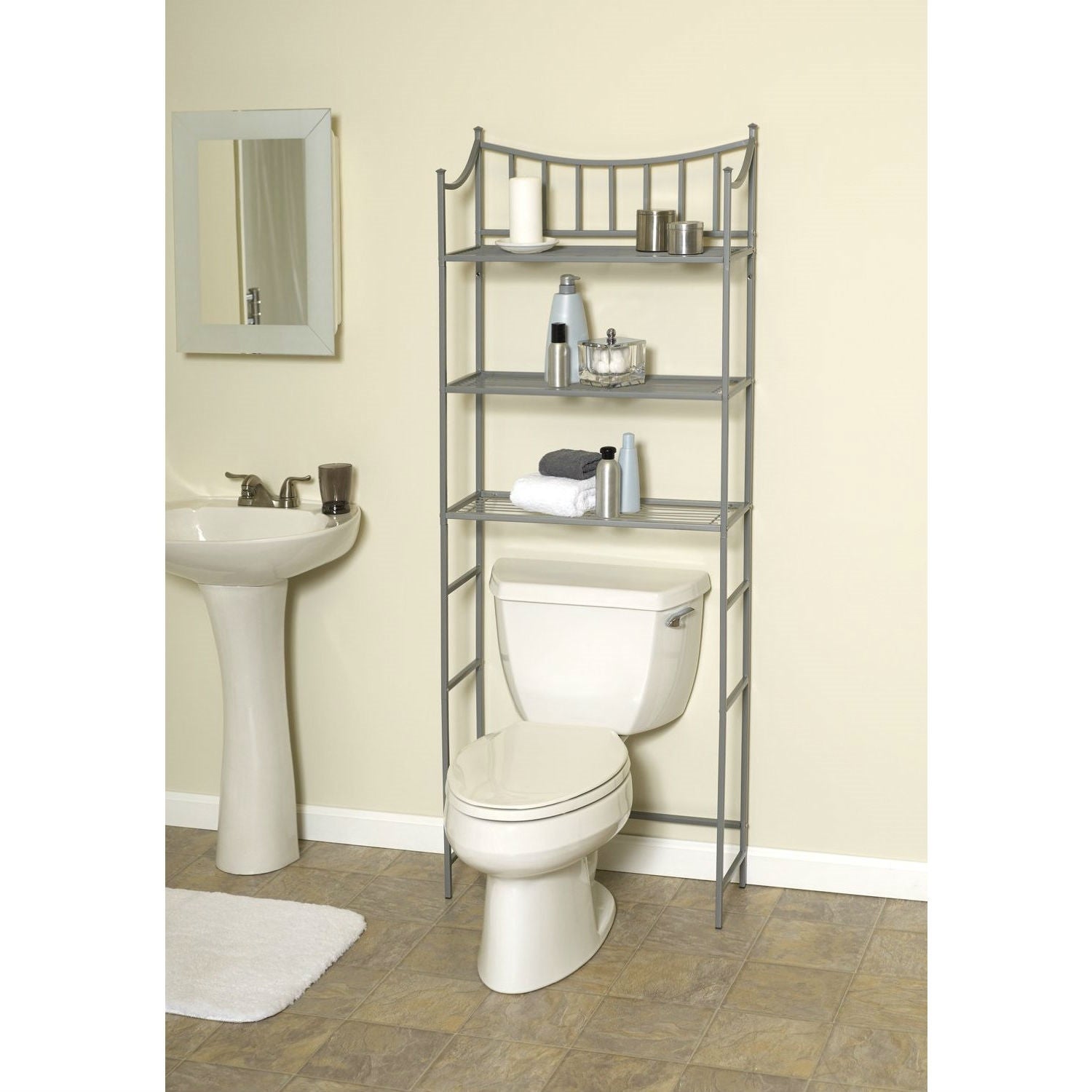 Bathroom Space Saving Over the Toilet Linen Tower Shelving Unit in Nickel Finish-0
