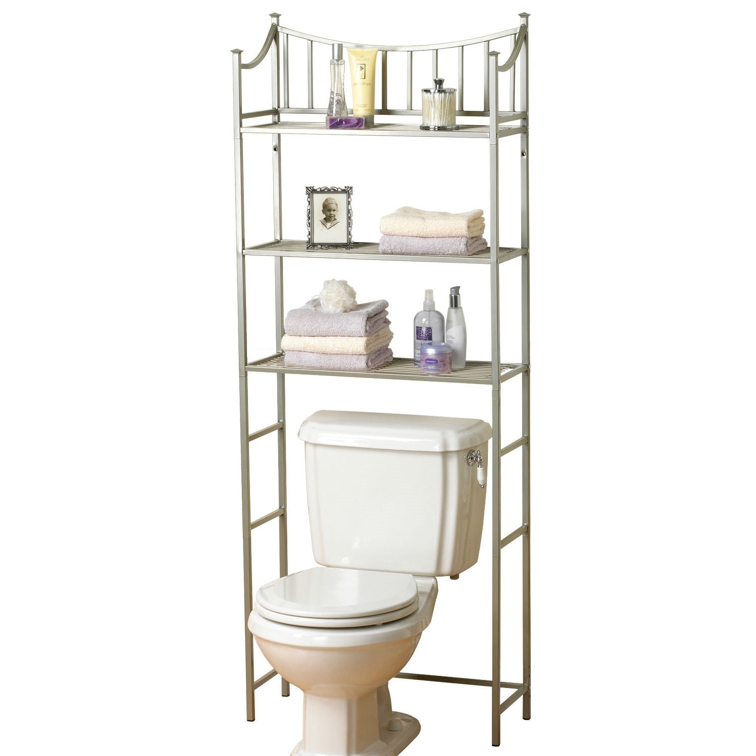 Bathroom Space Saving Over the Toilet Linen Tower Shelving Unit in Nickel Finish-2
