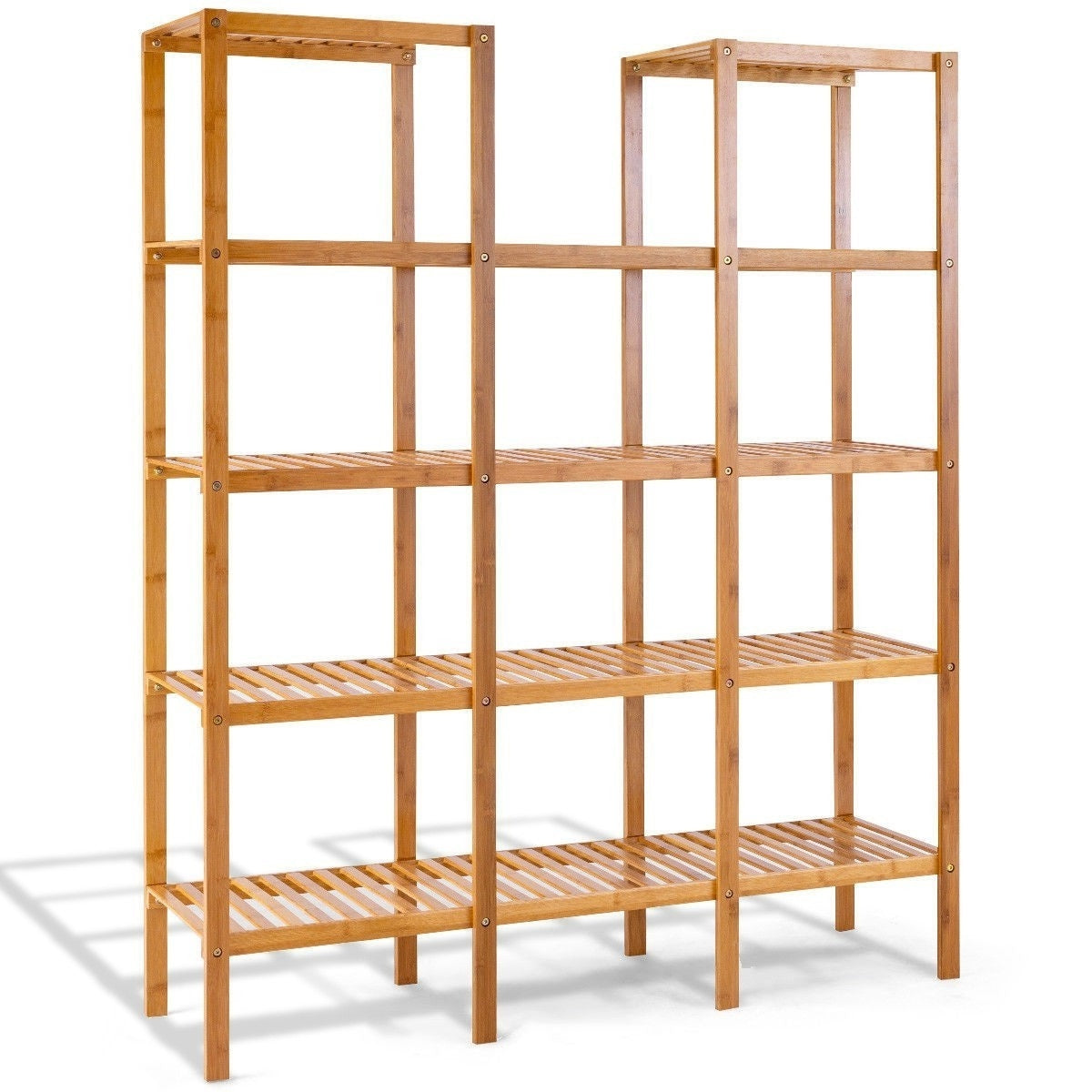 Bamboo Wood 4-Shelf Bookcase Plant Stand Shelving Unit-1