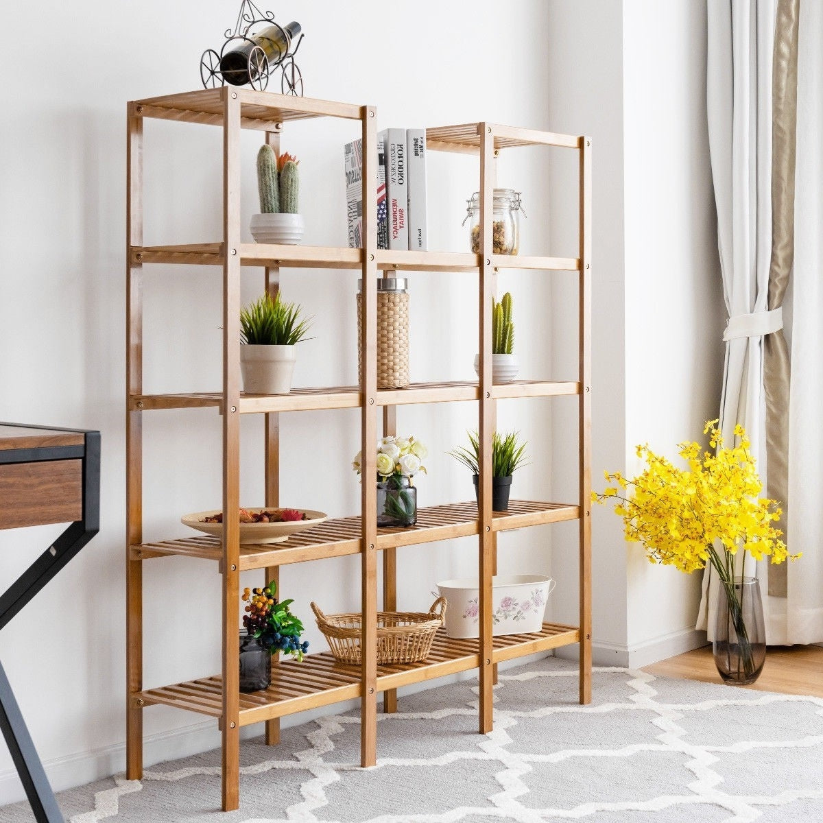 Bamboo Wood 4-Shelf Bookcase Plant Stand Shelving Unit-3