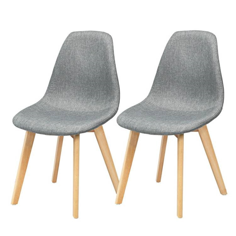 Set of 2 Mid-Century Modern Gray Linen Upholstered Dining Chair with Wood Legs-0