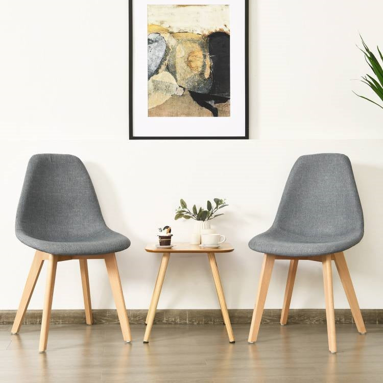 Set of 2 Mid-Century Modern Gray Linen Upholstered Dining Chair with Wood Legs-1