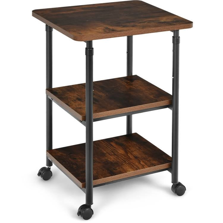 Brown/Black Multifunction Adjustable Height 3-tier Printer Stand on Wheels-1