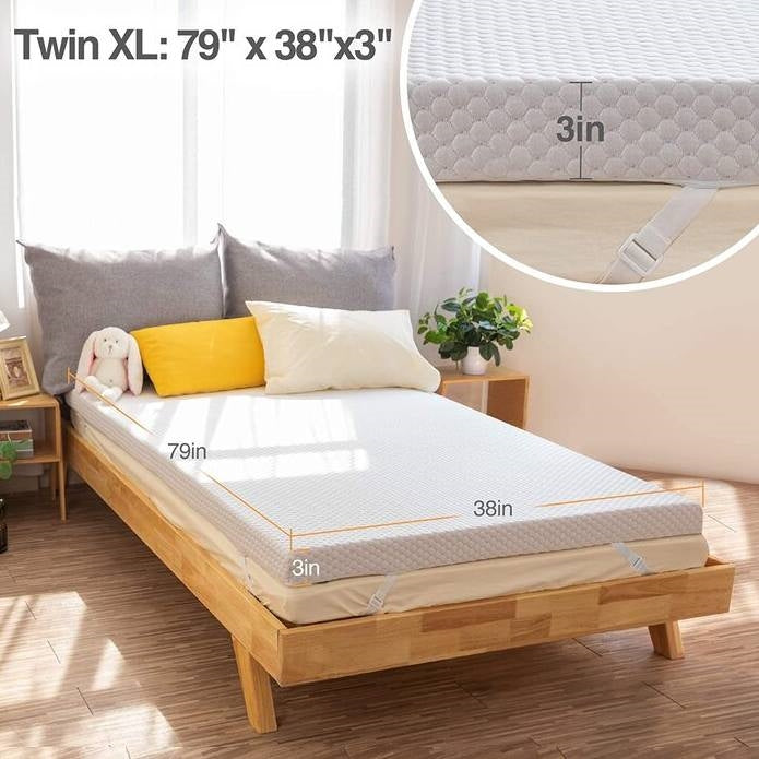 Twin XL 3-inch Memory Foam Mattress Topper with Removeable Baffle Box Cover-4