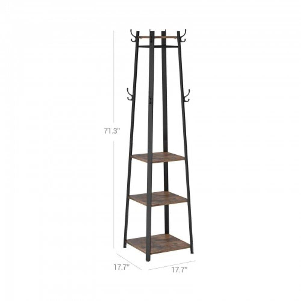 Modern Industrial Metal Frame Wood Shelf Coat Rack with 3-Shelves-4