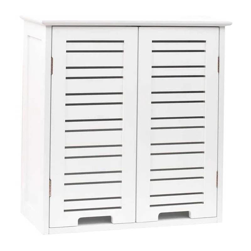 Wall-Mount Bathroom Storage Cabinet with Louver Doors in White Wood Finish