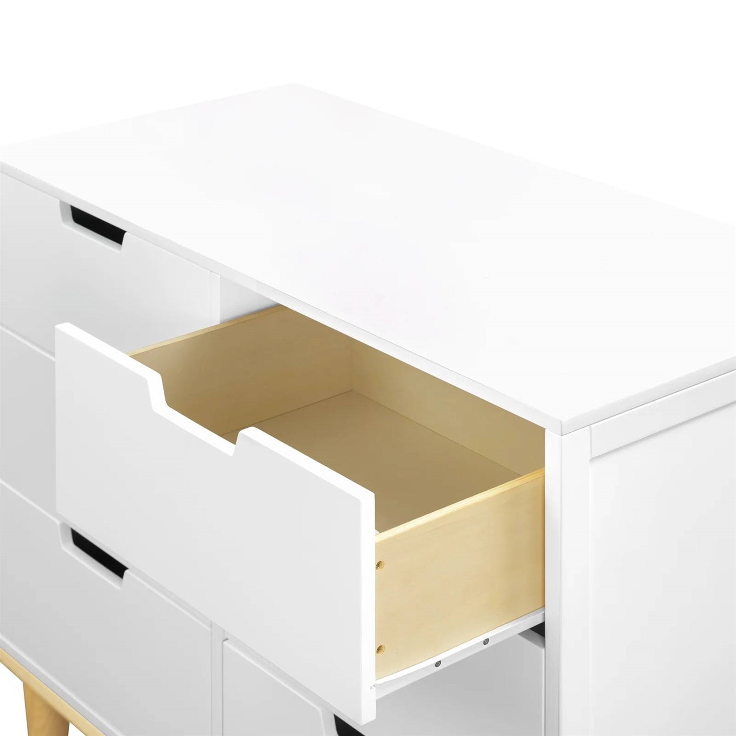 Modern Mid-Century Style 6-Drawer Double Dresser in White Natural Wood Finish-3