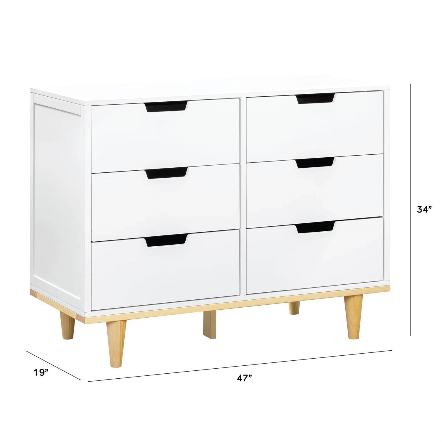 Modern Mid-Century Style 6-Drawer Double Dresser in White Natural Wood Finish-4