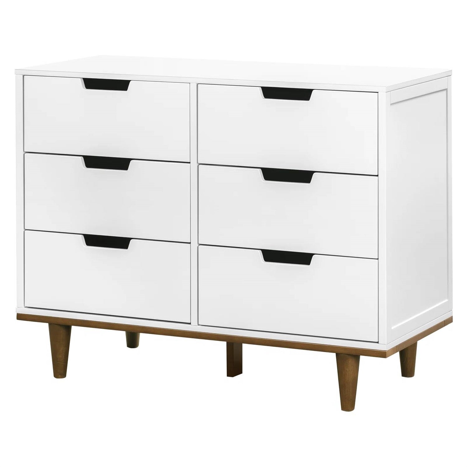 Modern Mid-Century Style 6-Drawer Double Dresser in White Walnut Wood Finish-0