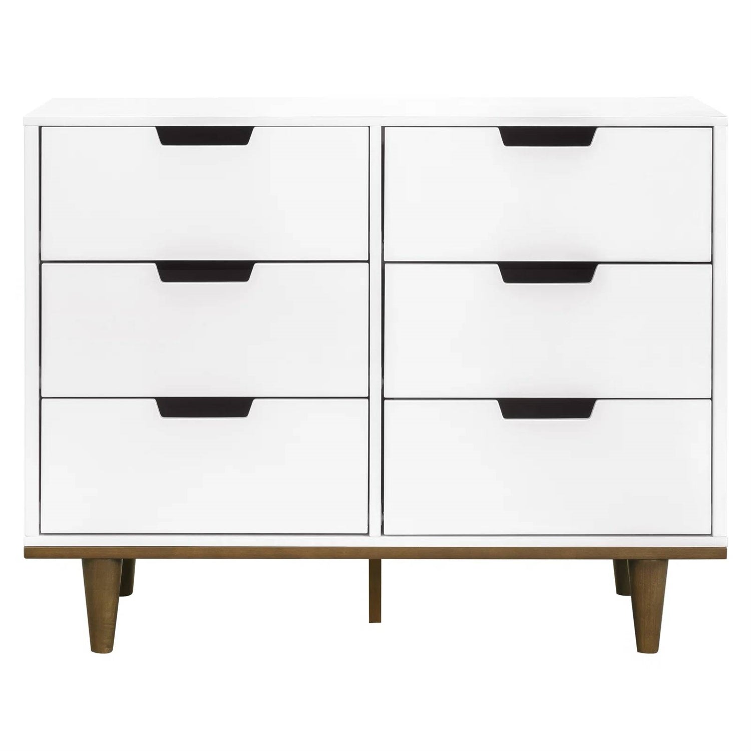 Modern Mid-Century Style 6-Drawer Double Dresser in White Walnut Wood Finish-1