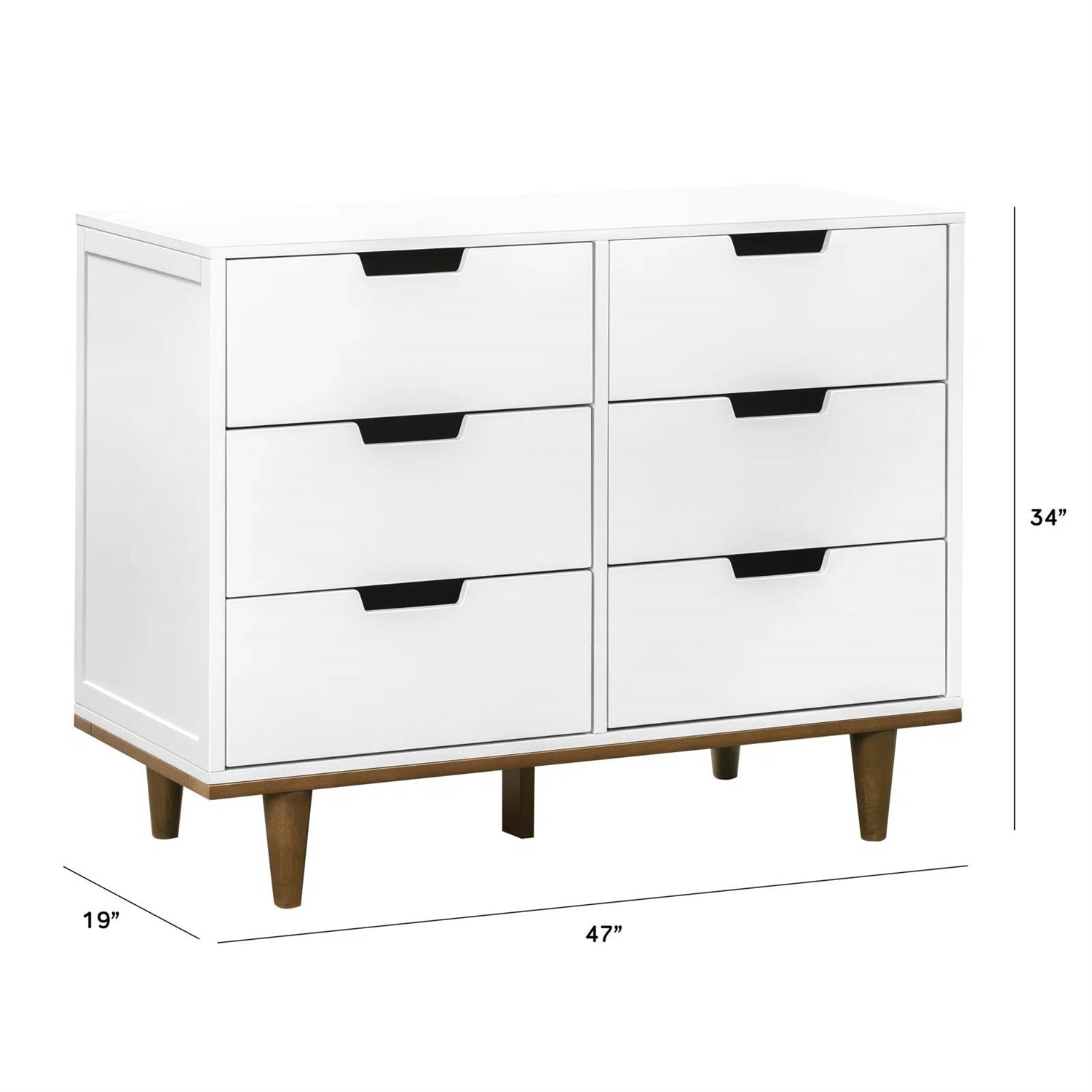 Modern Mid-Century Style 6-Drawer Double Dresser in White Walnut Wood Finish-3