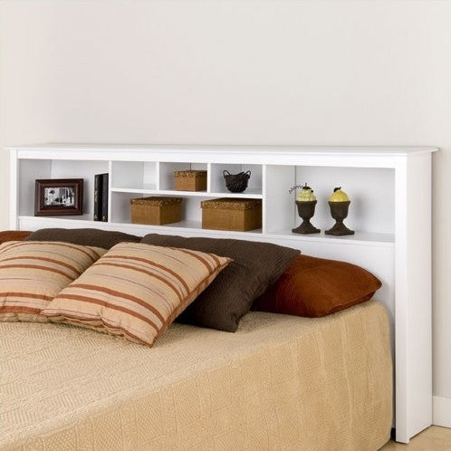 King size Stylish Bookcase Headboard in White Wood Finish-1