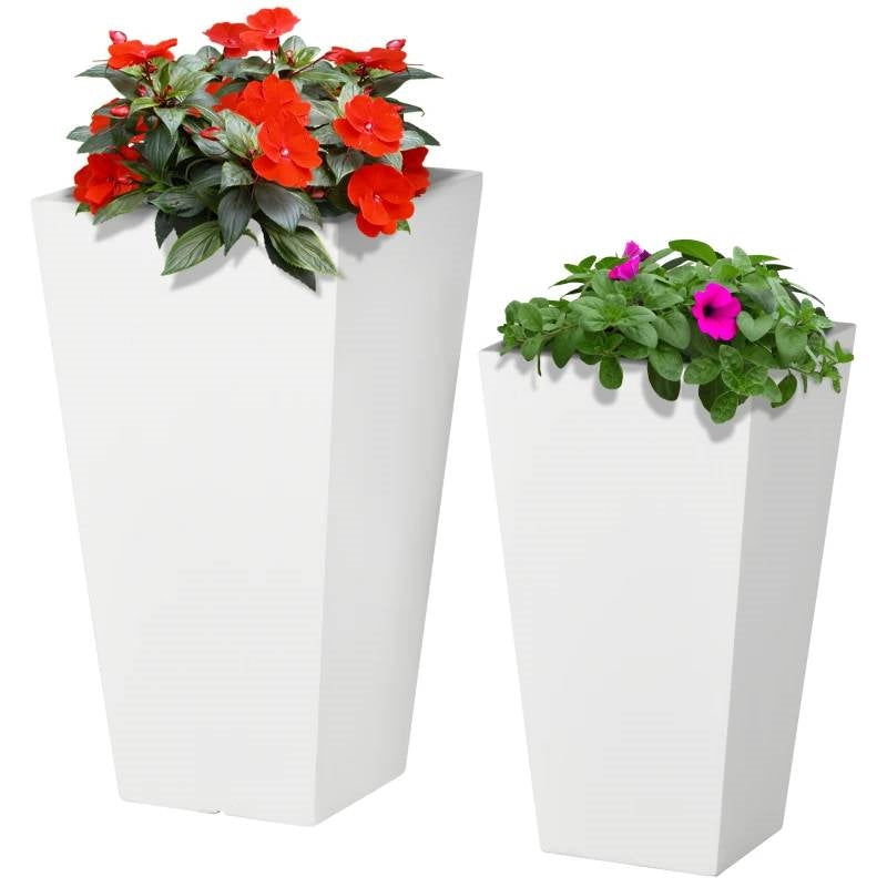 Set of 2 Modern Lightweight Outdoor Patio Flower Pot Planter Box in White-0