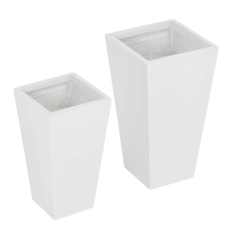 Set of 2 Modern Lightweight Outdoor Patio Flower Pot Planter Box in White-1