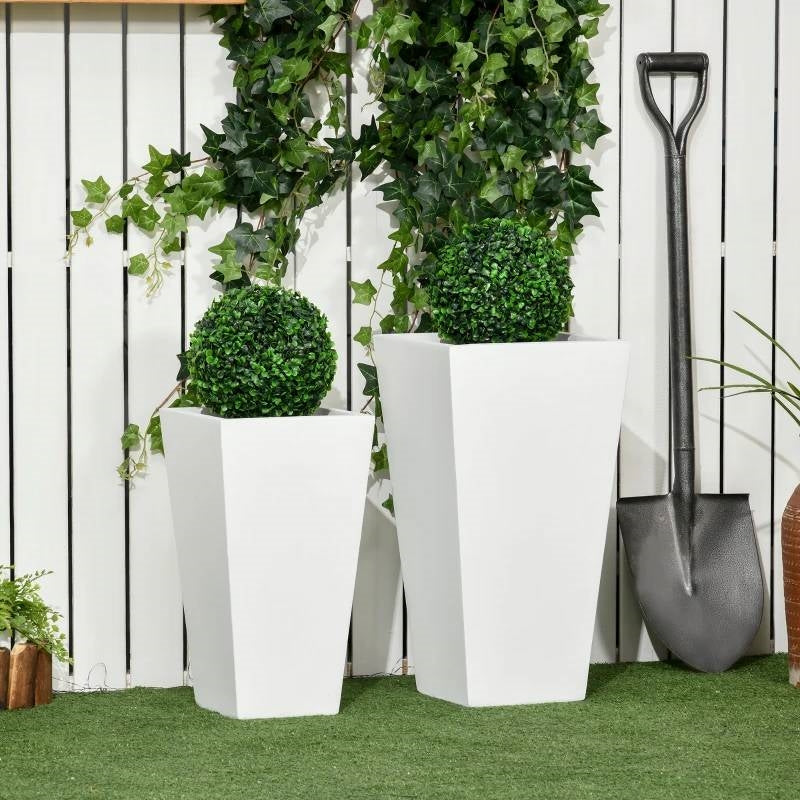 Set of 2 Modern Lightweight Outdoor Patio Flower Pot Planter Box in White-2