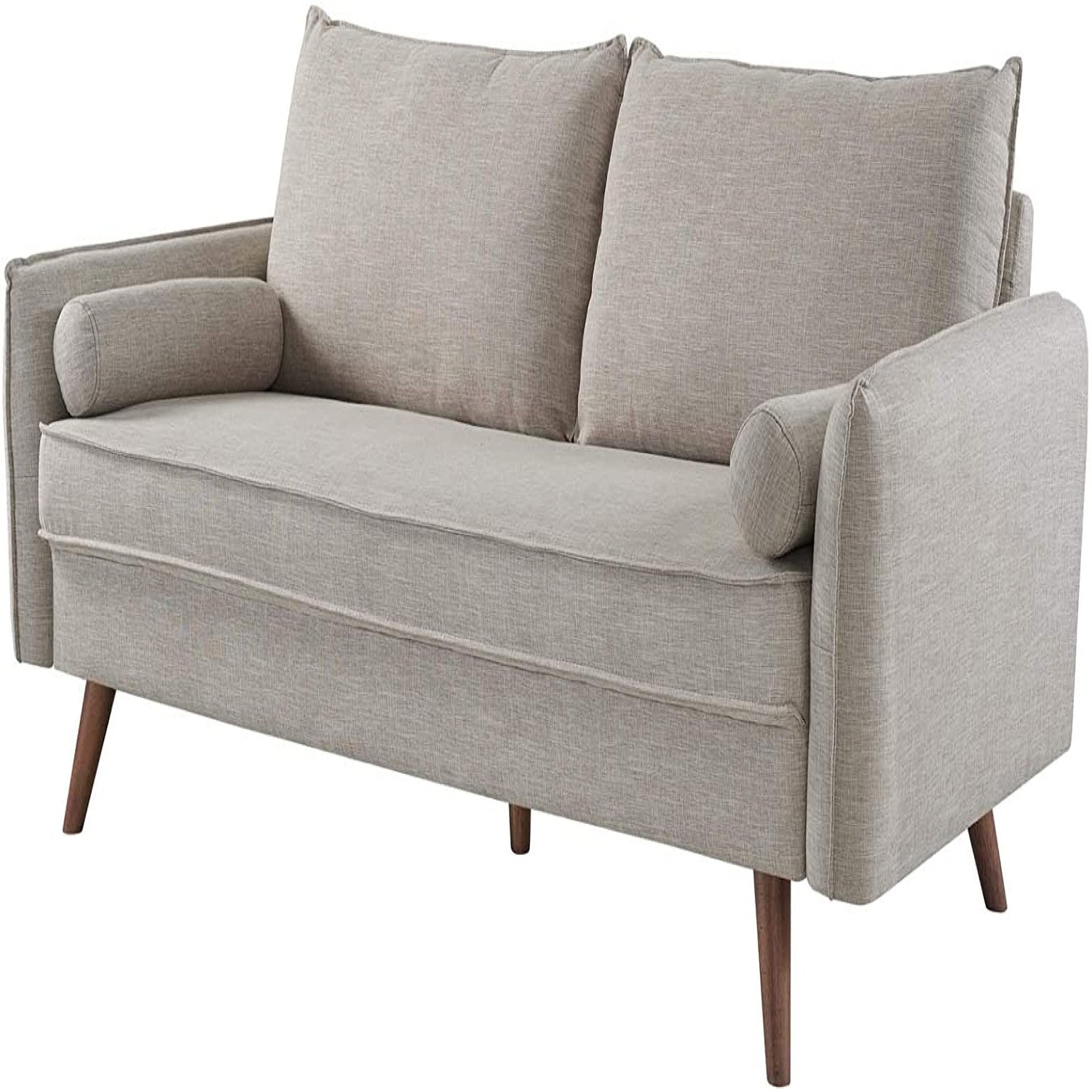 Modern Couch Beige Upholstered Sofa with with Mid-Century Style Wood Legs-1