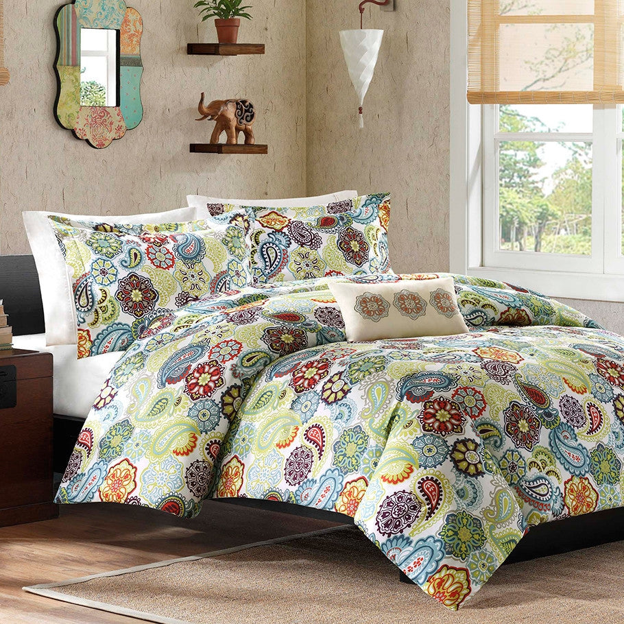 King size Multi Color Paisley 4 Piece Bed Bag Comforter Set-0