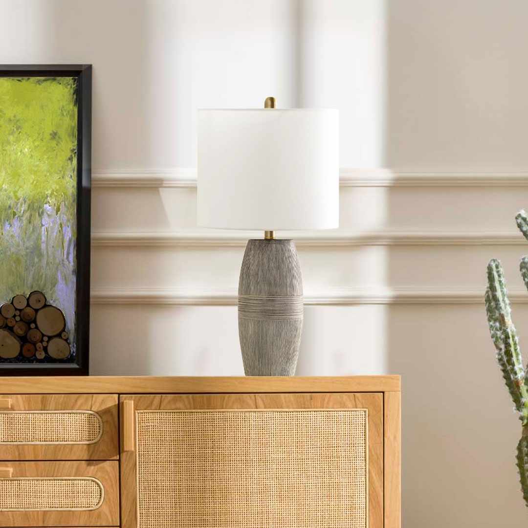 Mabayo Ribbed White Ceramic Table Lamp-0