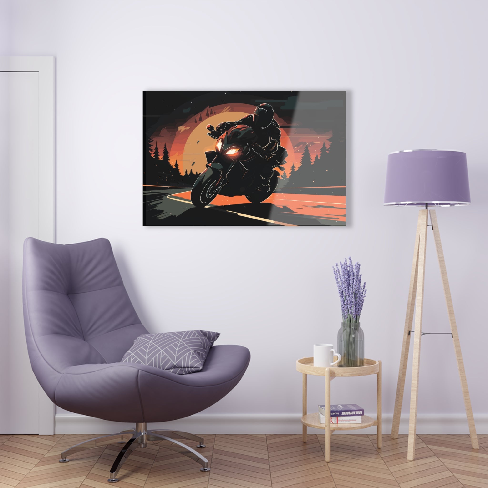 Man riding a motorcycle. Wall decor