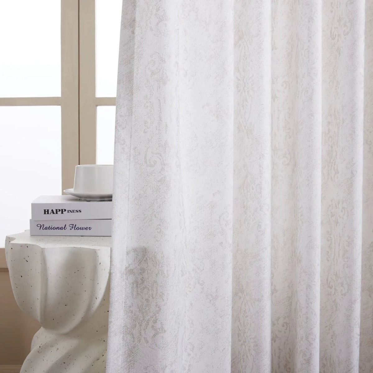 Mazon Damask Foil Printed Linen Sheer Curtains