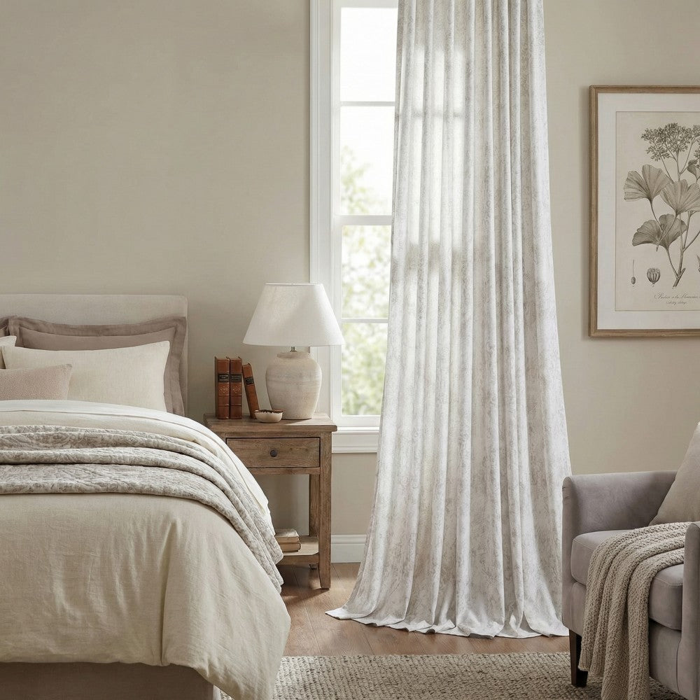 Mazon Damask Foil Printed Linen Sheer Curtains