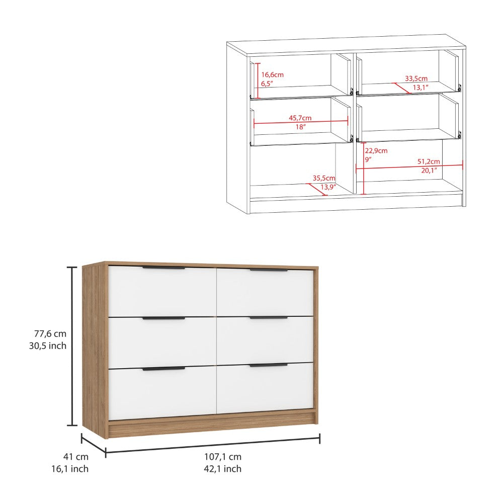 4 Drawer Double Dresser Maryland, Metal Handle, Pine / White Finish-4