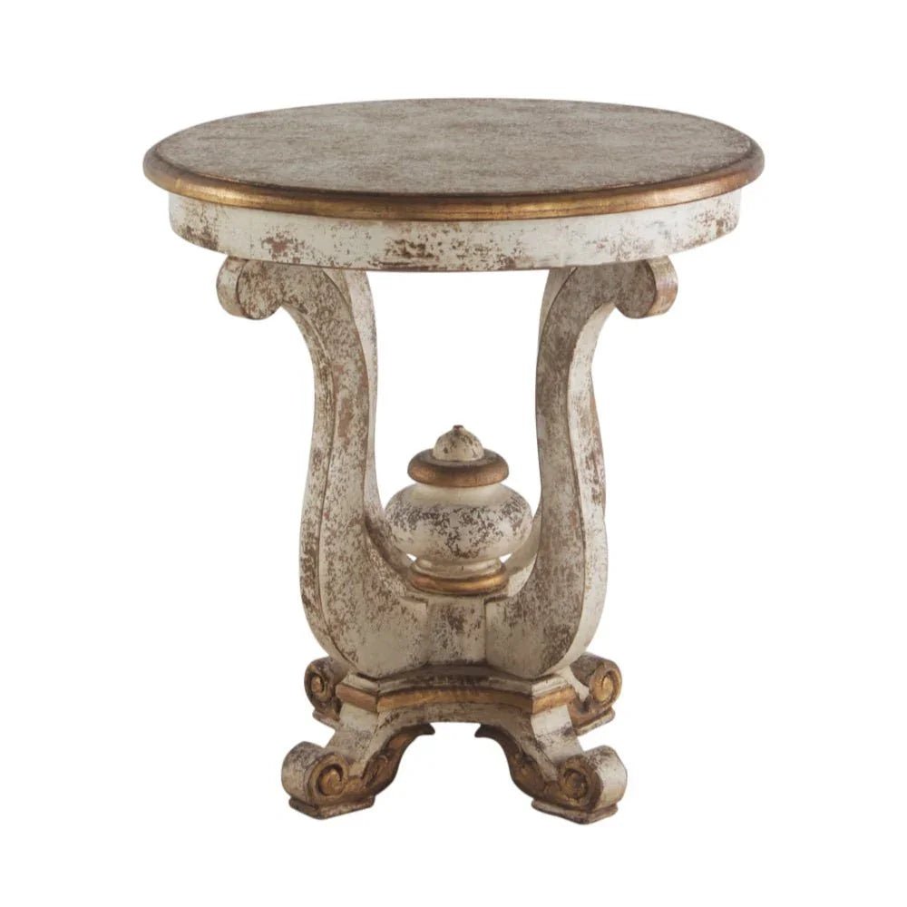 Mediterranean Wooden Round Accent Table