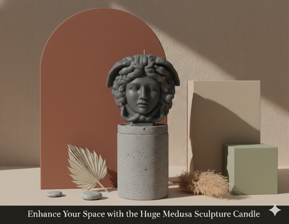 Medusa Sculpture Candle – Hand-Poured Soy Wax | 8” Greek Mythology Art
