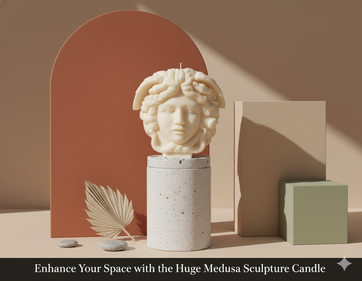 Medusa Sculpture Candle – Hand-Poured Soy Wax | 8” Greek Mythology Art
