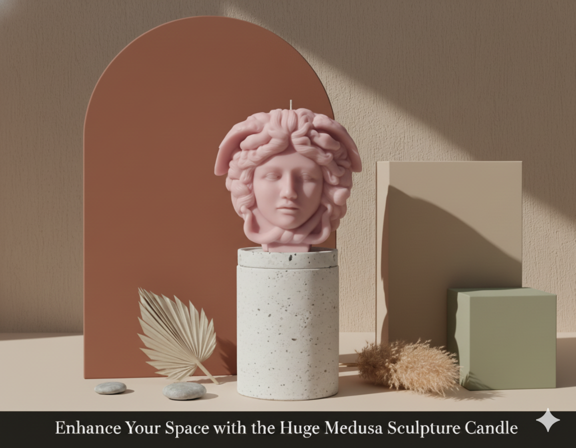 Medusa Sculpture Candle – Hand-Poured Soy Wax | 8” Greek Mythology Art