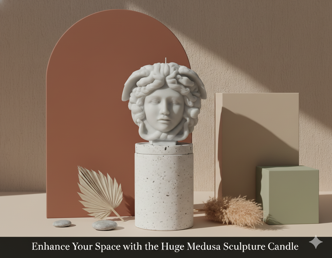 Medusa Sculpture Candle – Hand-Poured Soy Wax | 8” Greek Mythology Art